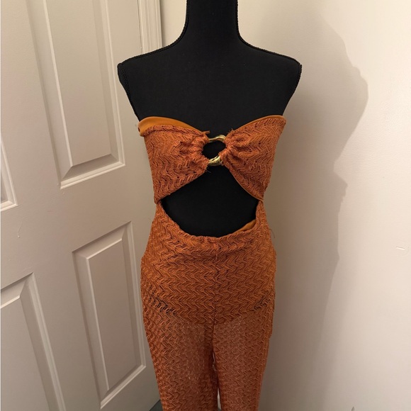Fashion Nova Pants - Fashion Nova Textured Orange Jumpsuit